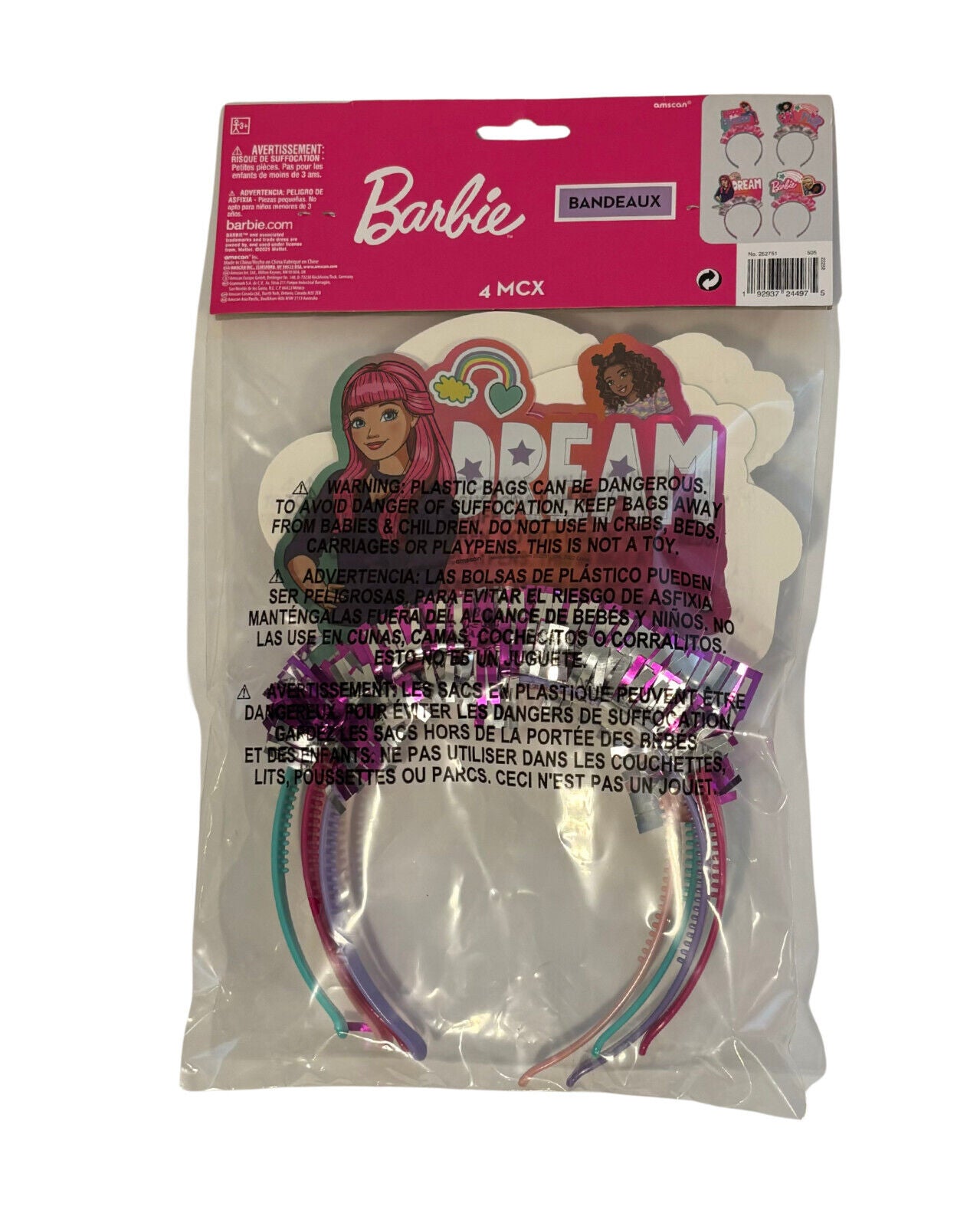 BARBIE FOIL HEADBANDS/FAVORS - 4 Pack