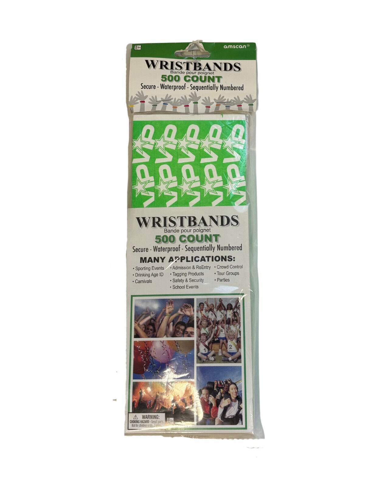Wristbands Pack 500 Secure Numbered Green VIP (Amscam)