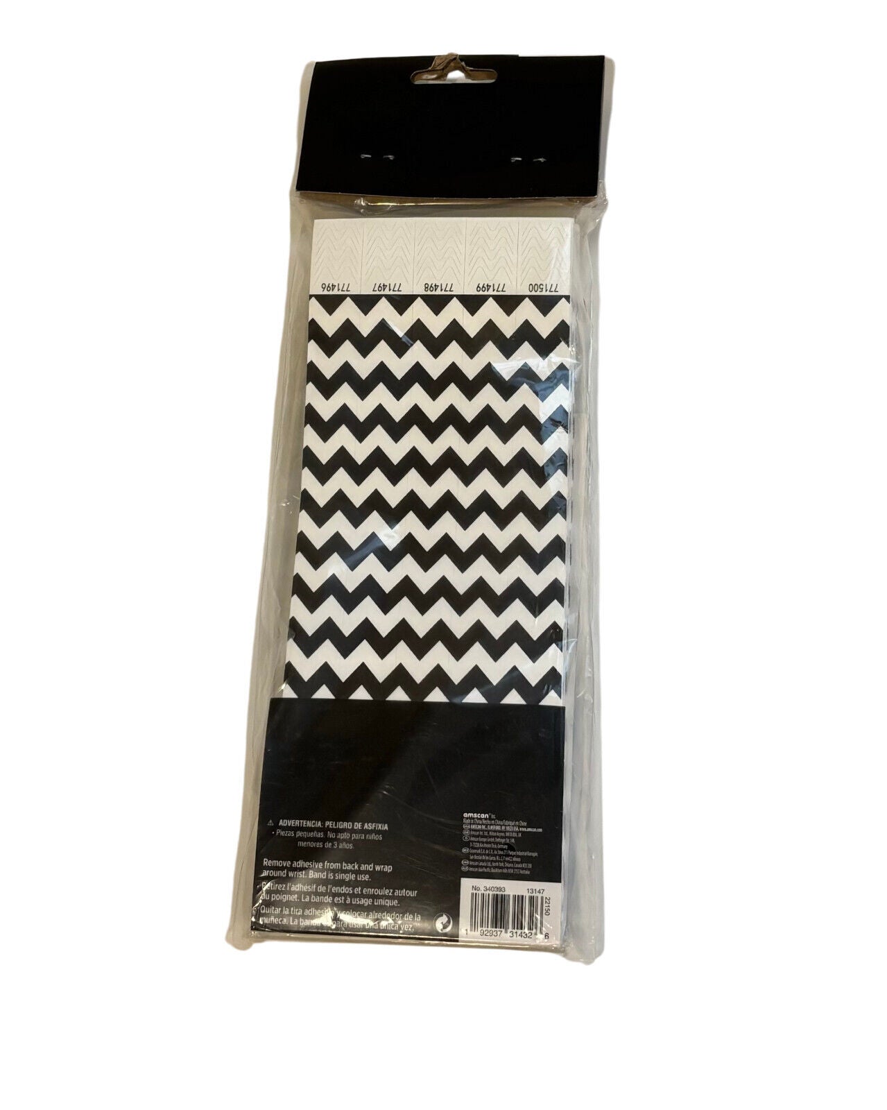 Amscan Wristbands 500 Count Black & White Chevron Pattern, Sequentially Numbered