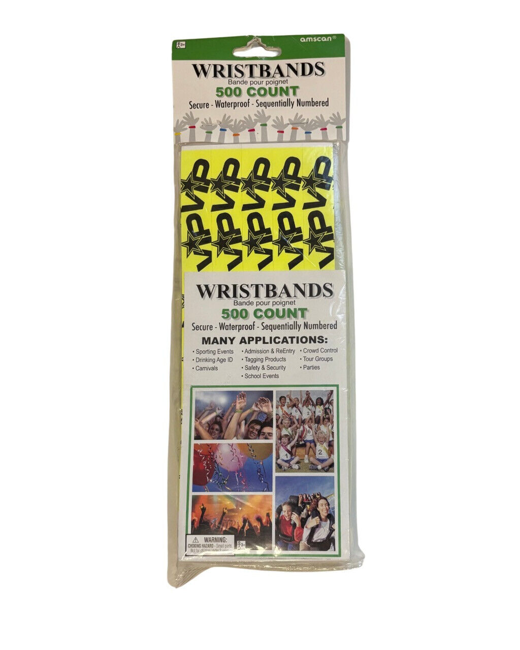 Amscan Tyvek Wristbands Yellow 500 count Events Parties Clubs Numbered
