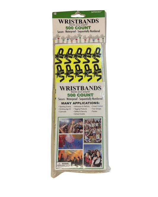 Amscan Tyvek Wristbands Yellow 500 count Events Parties Clubs Numbered