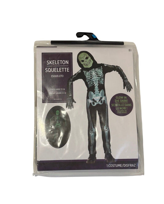 Skeleton Glow In The Dark Halloween Costume NEW Child L 12-14 Suit Yourself 155