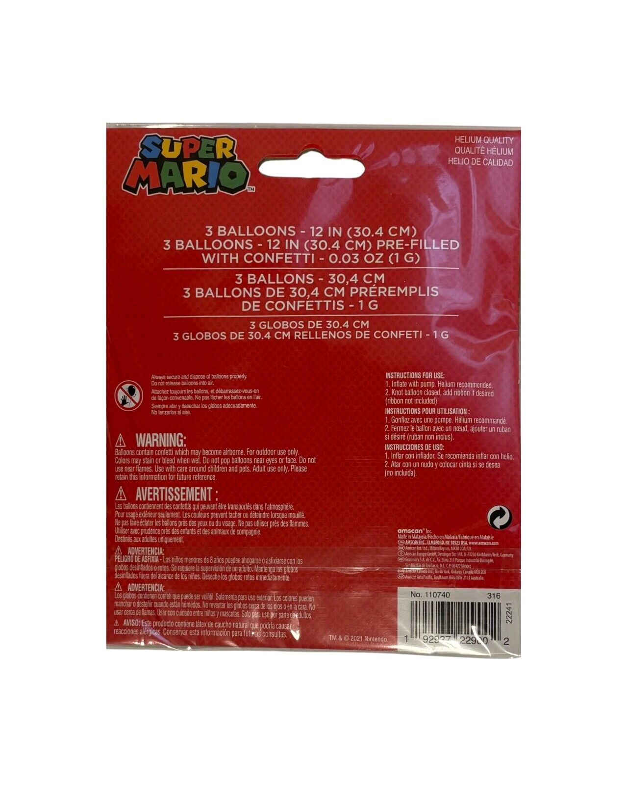 LATEX CONFETTI BALLOONS BIRTHDAY 12'' SUPER MARIO HELIUM QUALITY