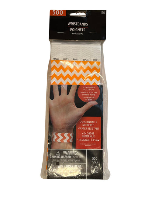 Amscan Tyvek Wristbands Orange 500 Count Events Parties Clubs Numbered
