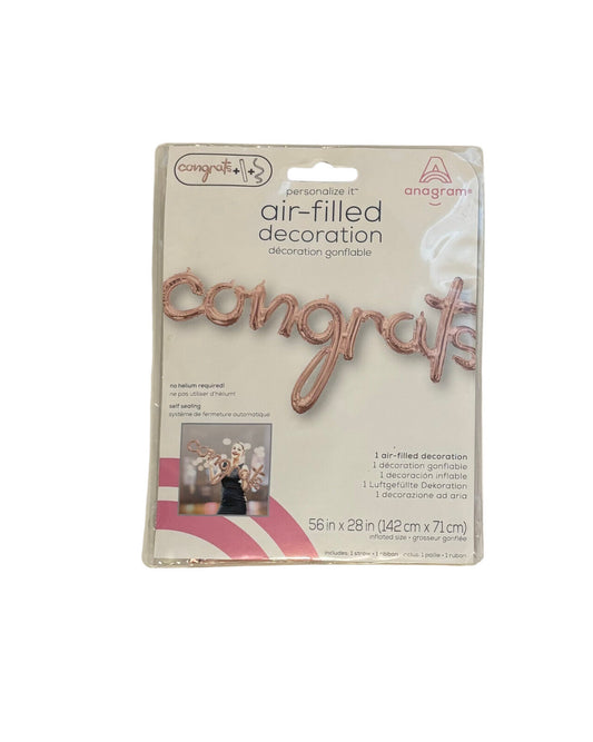 Anagram Air-Filled Decoration Balloon, CONGRATS, pink, No Helium Required!