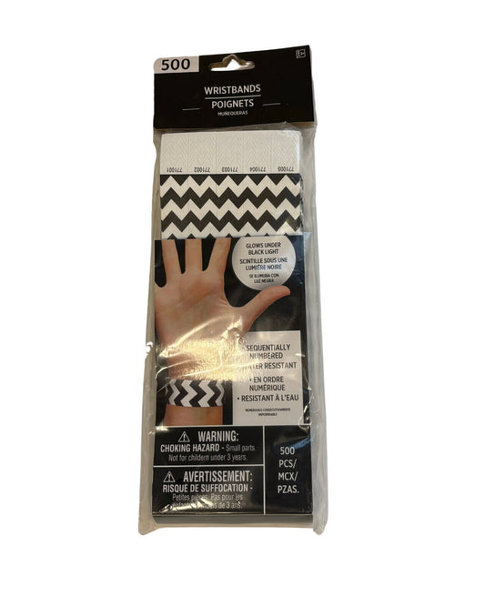 Amscan Wristbands 500 Count Black & White Chevron Pattern, Sequentially Numbered