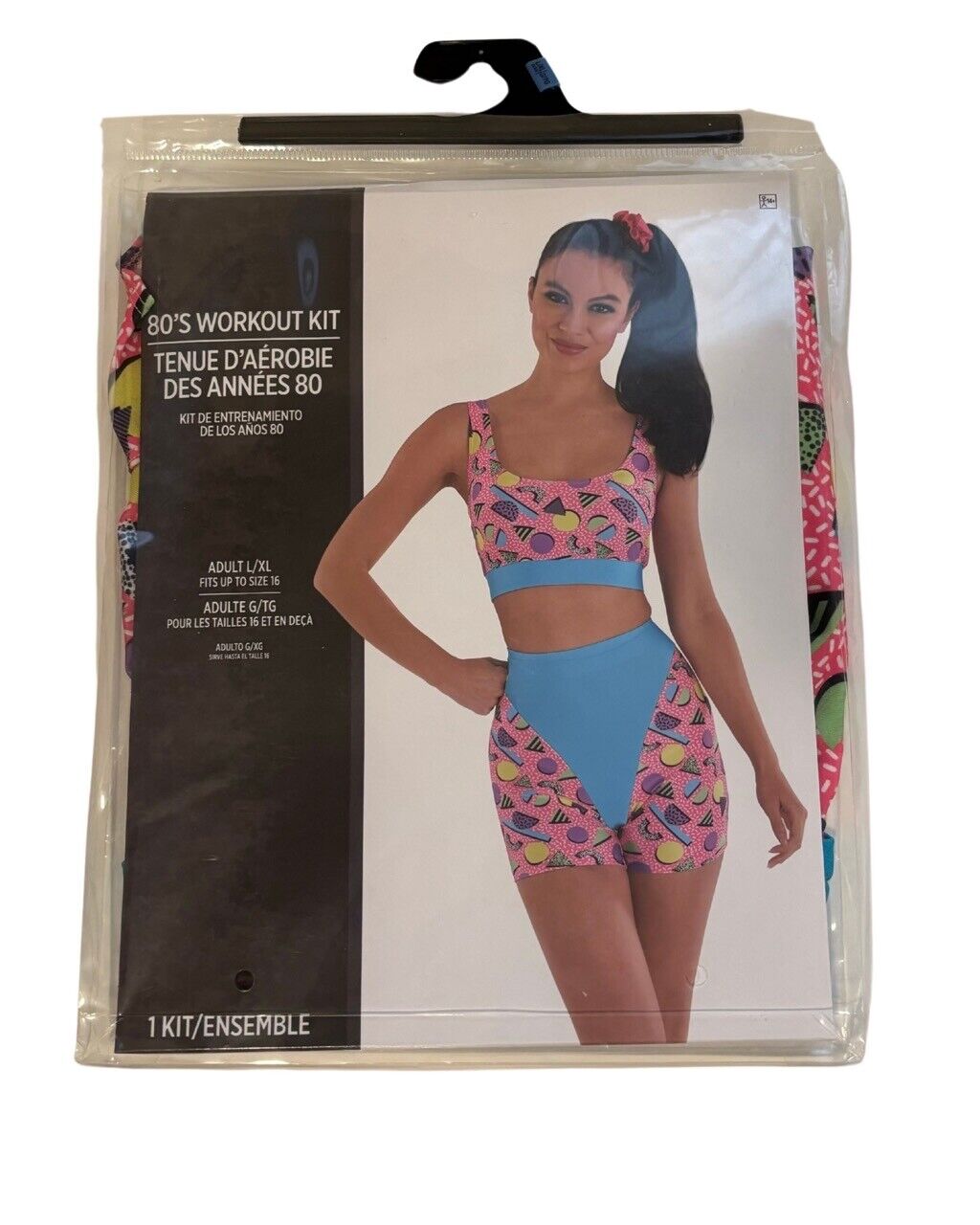80's AEROBICS WORKOUT KIT COSTUME~L/XL~CROP TOP & SHORTS leotard spandex New