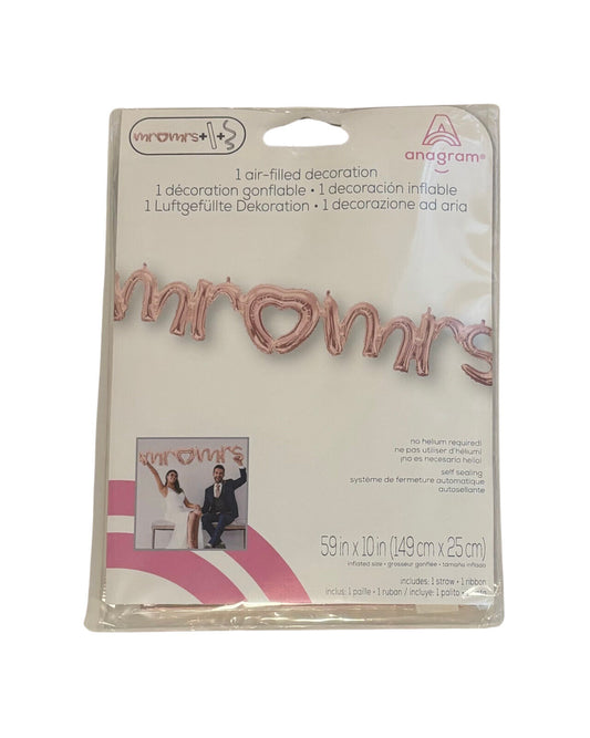Amscan "Mr. & Mrs." Cursive Balloon Banner, 59" x 10", Rose Gold